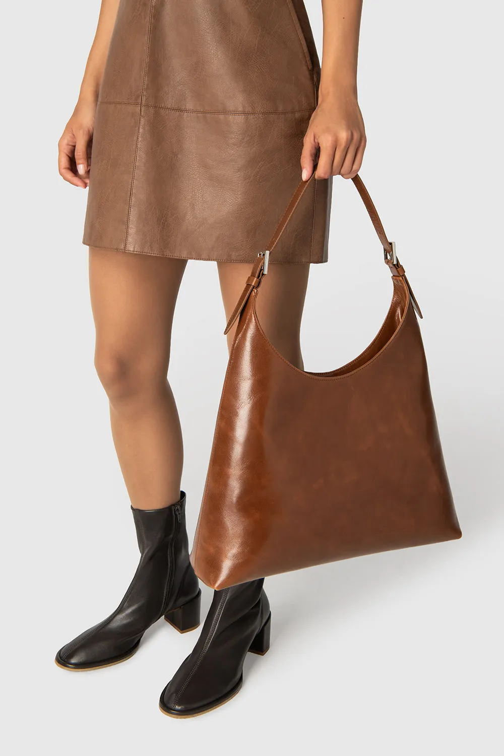 Camryn Tan Distressed Leather Shoulder Bag sold by BY FAR product image thumbnail 5