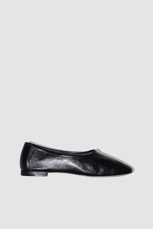 Prudence Black Creased Leather Ballet Flat sold by BY FAR