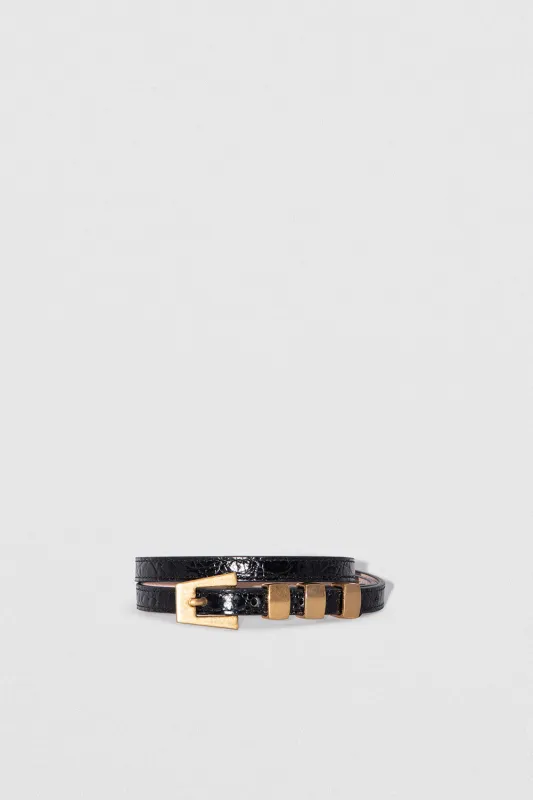 Vic Black Circular Croco Embossed Leather Belt sold by BY FAR