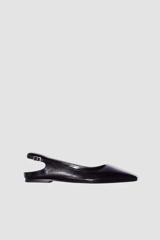 Koyna Black Creased Calf Leather Slingback Flat sold by BY FAR