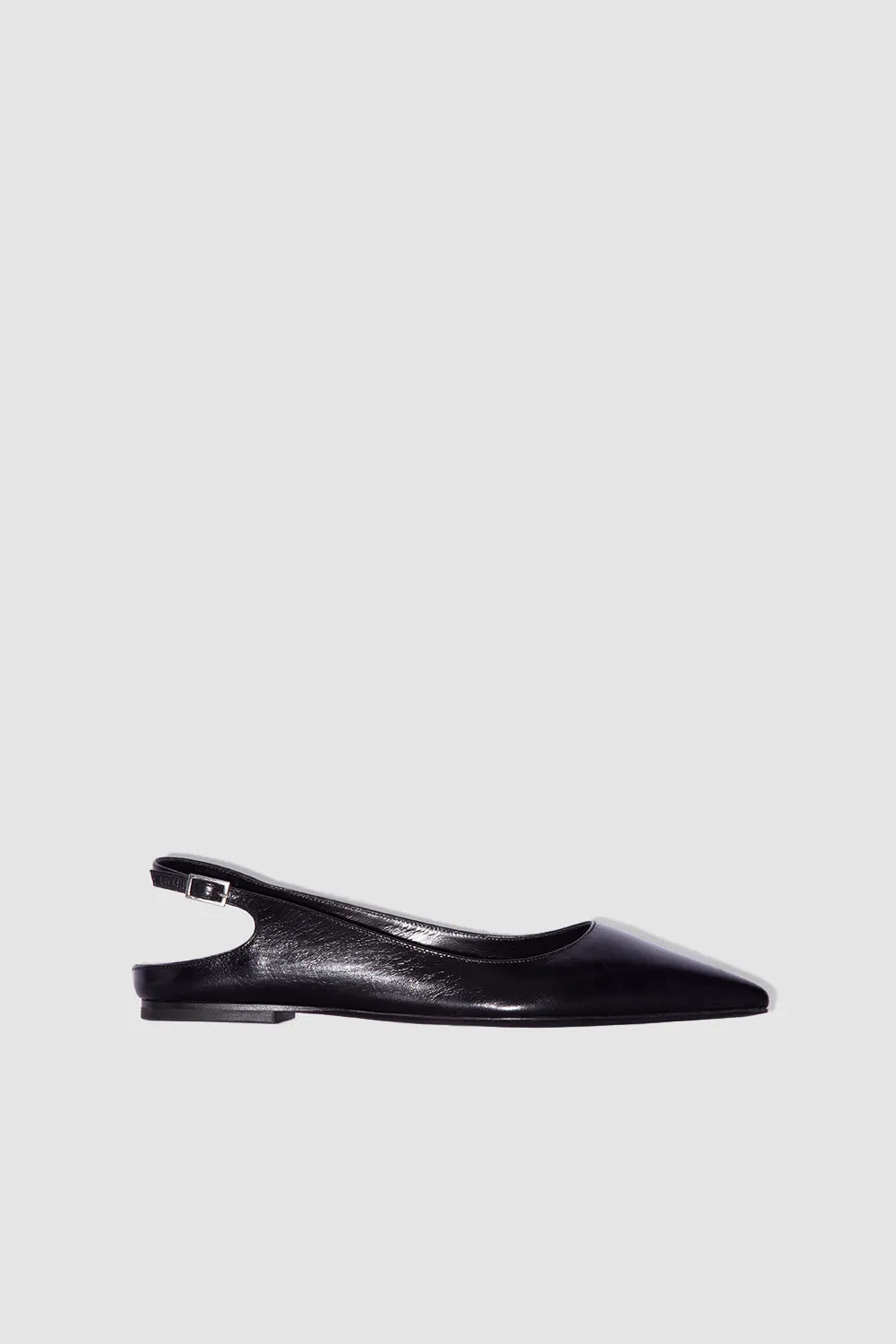Koyna Black Creased Calf Leather Slingback Flat sold by BY FAR