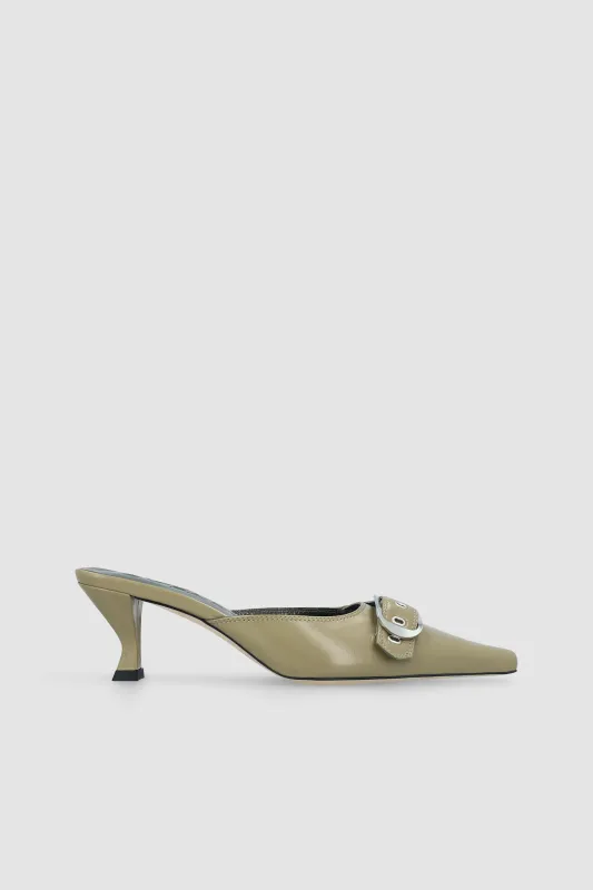 Evelyn Mangrove Glossed Nappa Leather Slingback Pump sold by BY FAR