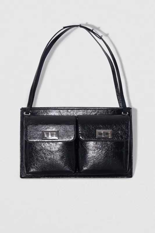 Billy Tote Black Creased Leather Shoulder Bag made by BY FAR