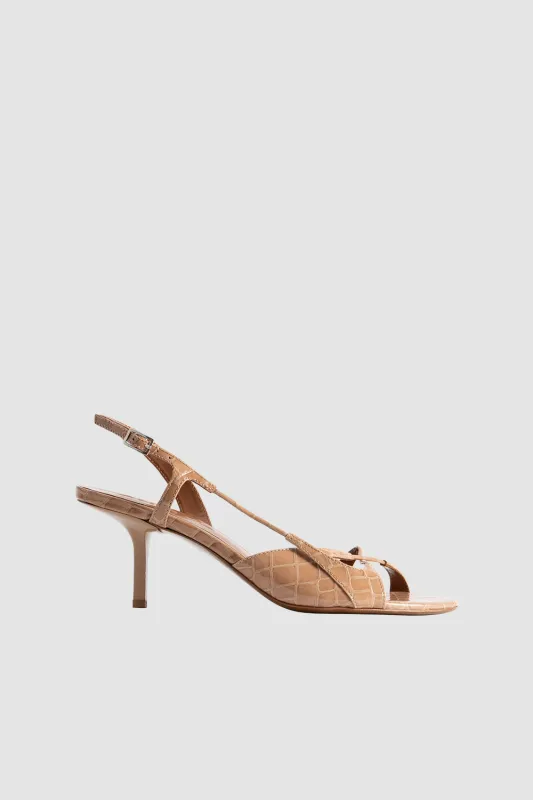 Sierra Light Tan Croco Embossed Leather Slingback Sandal sold by BY FAR