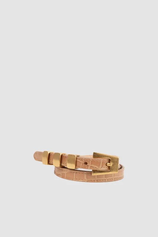 Vic Light Tan Croco Embossed Leather Belt sold by BY FAR