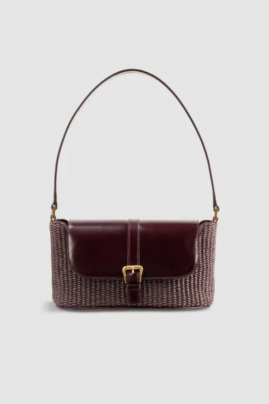 Miranda Baguette Grape Raffia and Calf Leather Shoulder Bag sold by BY FAR