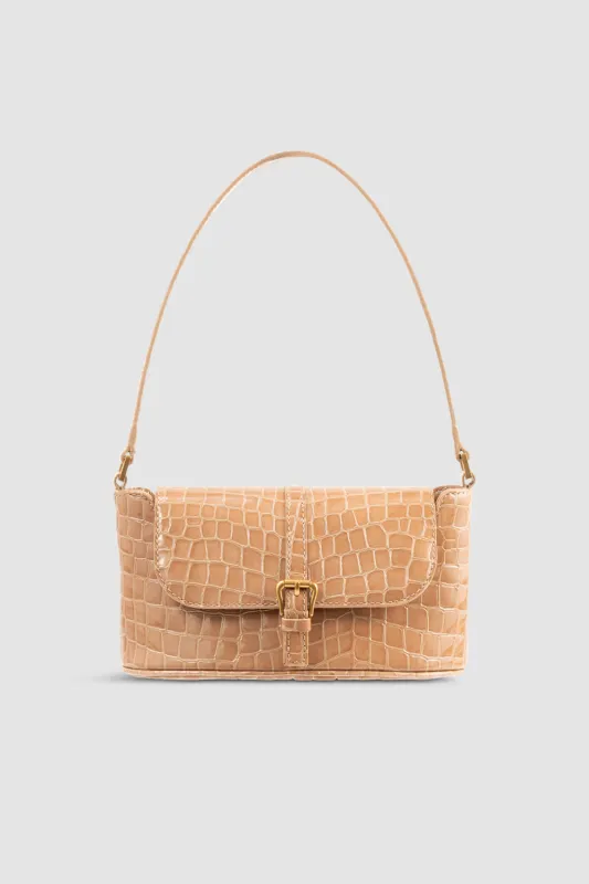 Miranda Baguette Light Tan Croco Embossed Leather Shoulder Bag made by BY FAR