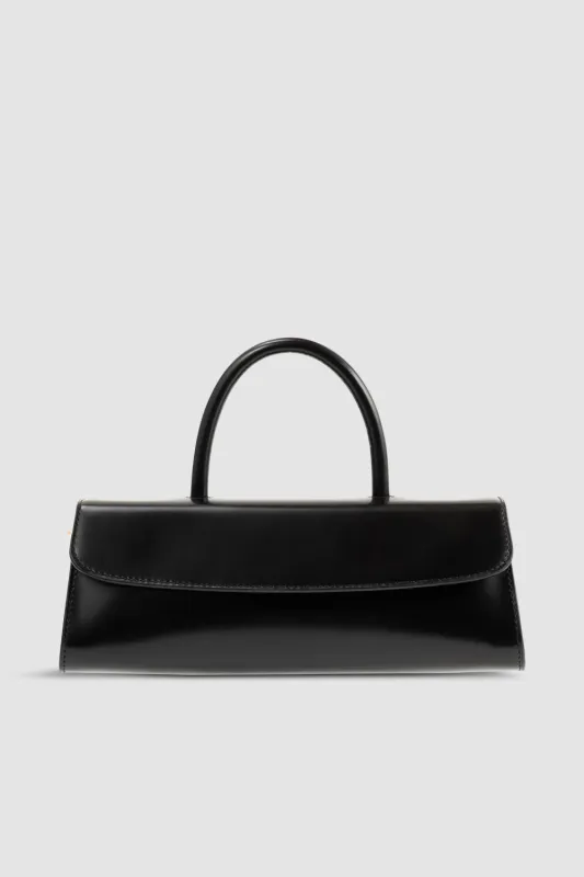 Mini Longa Black Semi Patent Leather Top-Handle Bag made by BY FAR