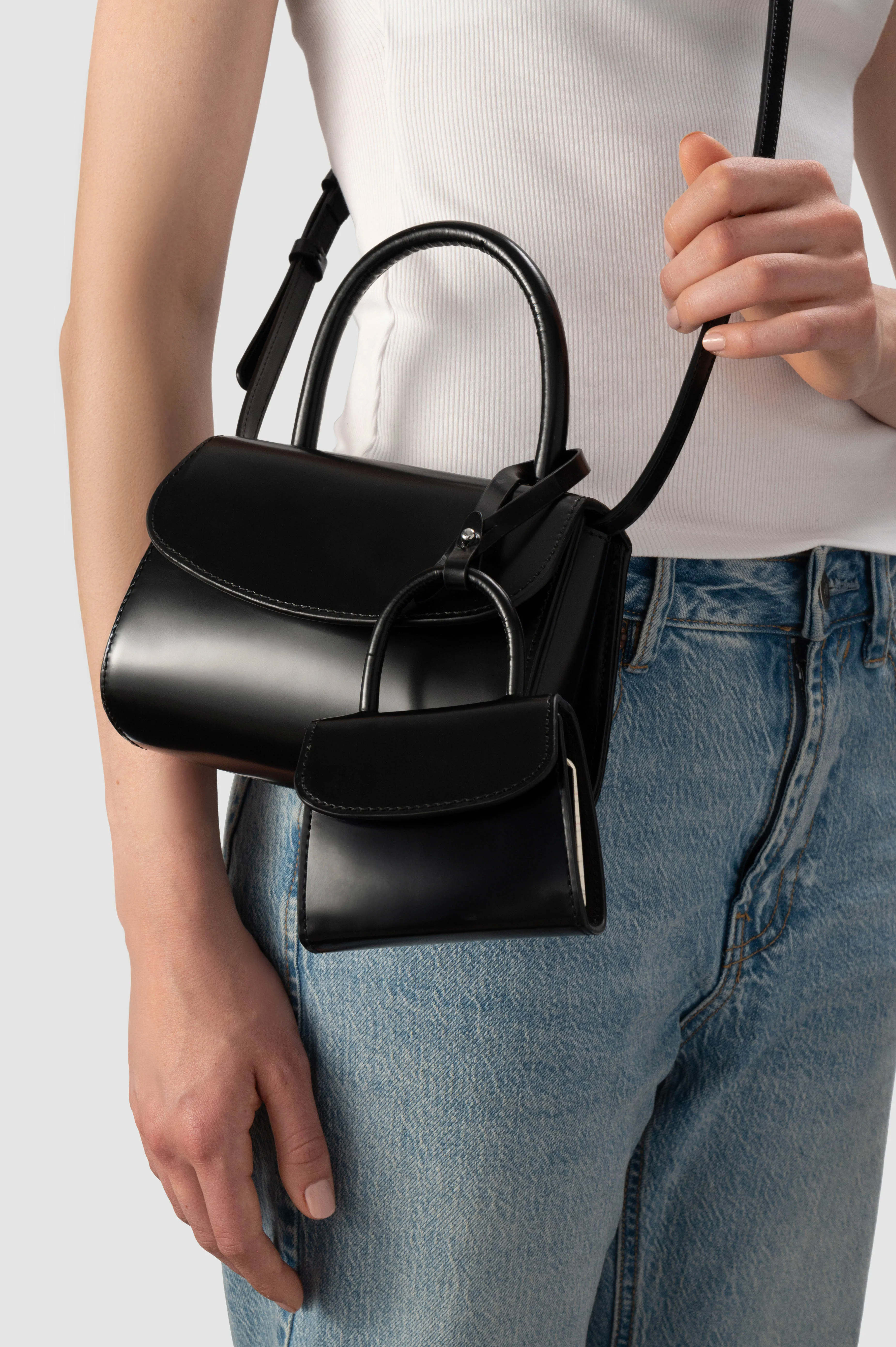 Mini 2.0 Black Semi Patent Leather Top-Handle Bag sold by BY FAR product image thumbnail 3