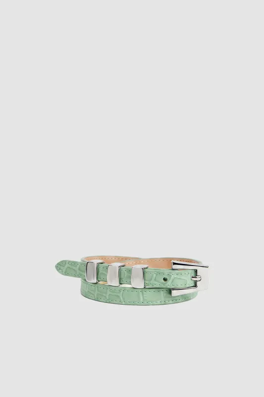 Vic Silver and Fresh Croco Embossed Leather Belt made by BY FAR