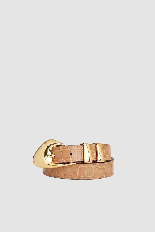 Moore Gold and Light Tan Croco Embossed Leather Belt made by BY FAR