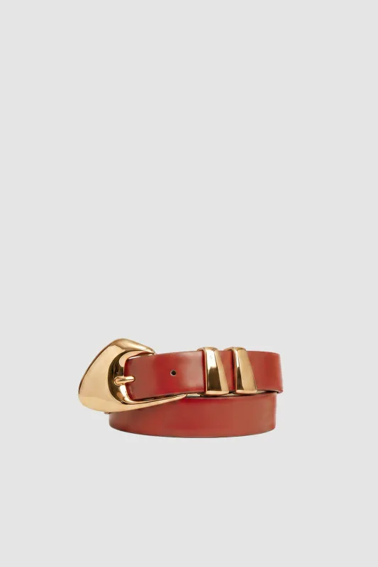 Moore Gold and Blood Red Semi Patent Leather Belt made by BY FAR
