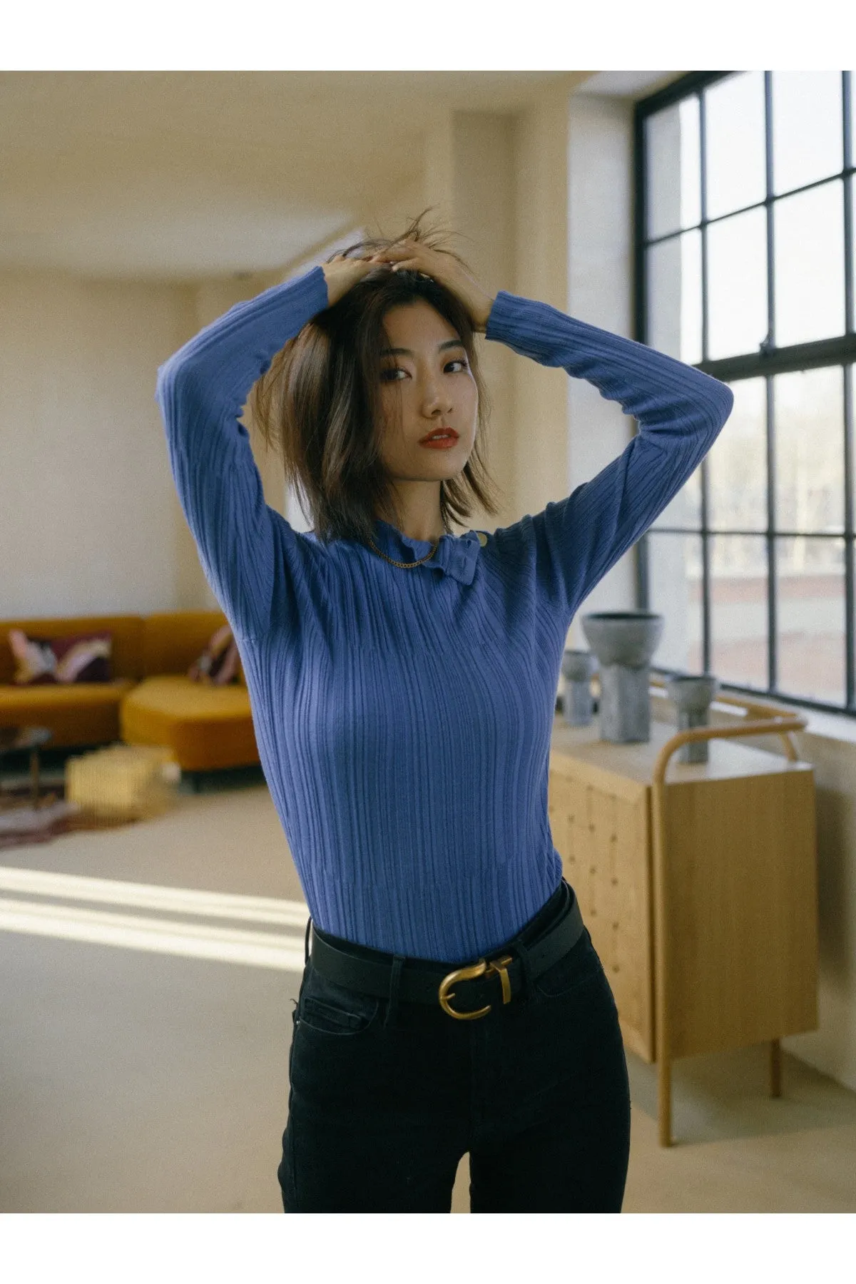 STAGES LONG SLEEVE KNIT TOP blue sold by C/MEO Collective