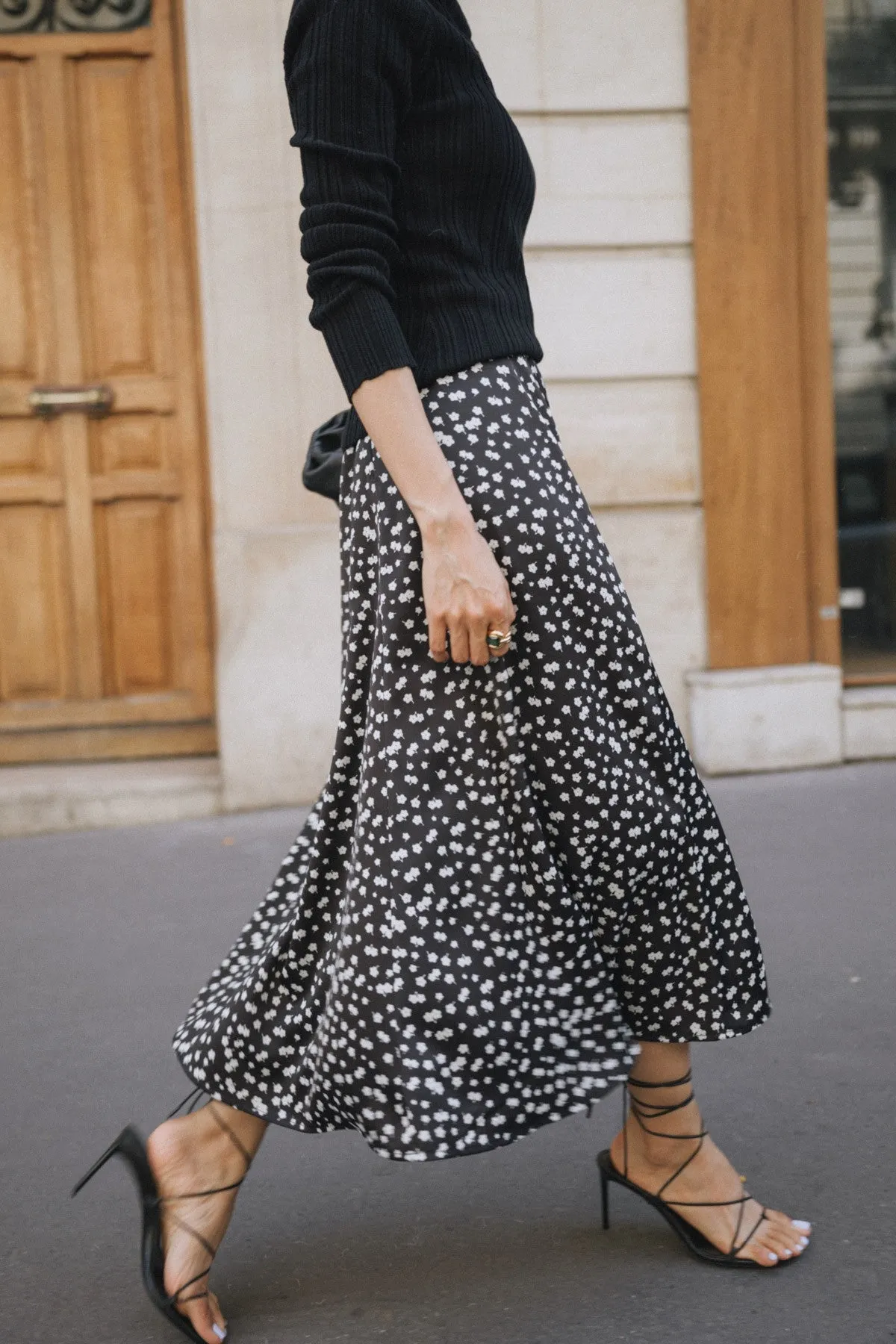 SWAY SKIRT black w cream floral sold by C/MEO Collective