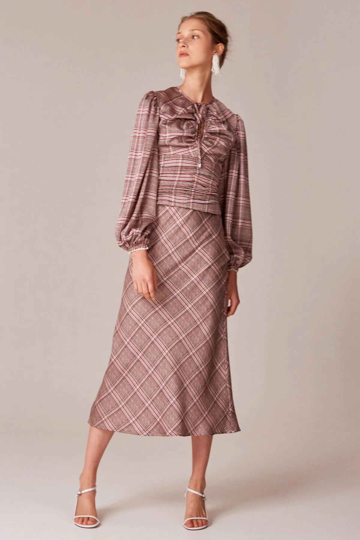 NO TIME SKIRT ivory check sold by C/MEO Collective