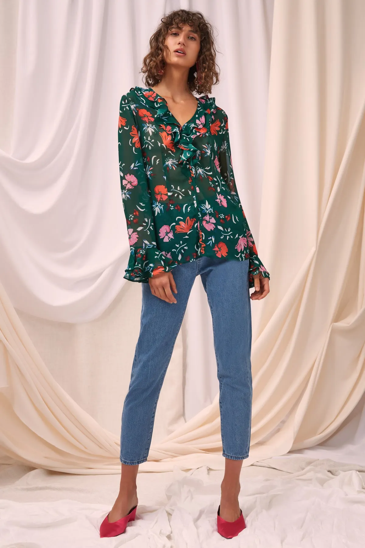 ELUDE LONG SLEEVE TOP emerald floral sold by C/MEO Collective product image thumbnail 2