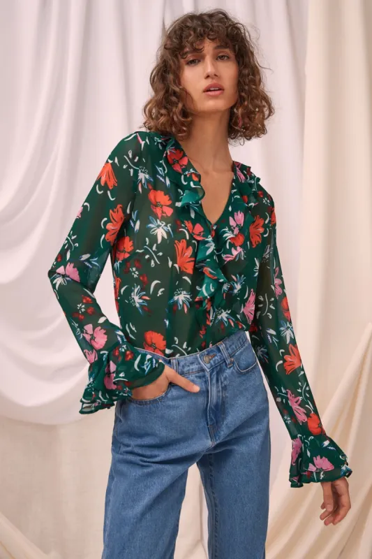 ELUDE LONG SLEEVE TOP emerald floral sold by C/MEO Collective