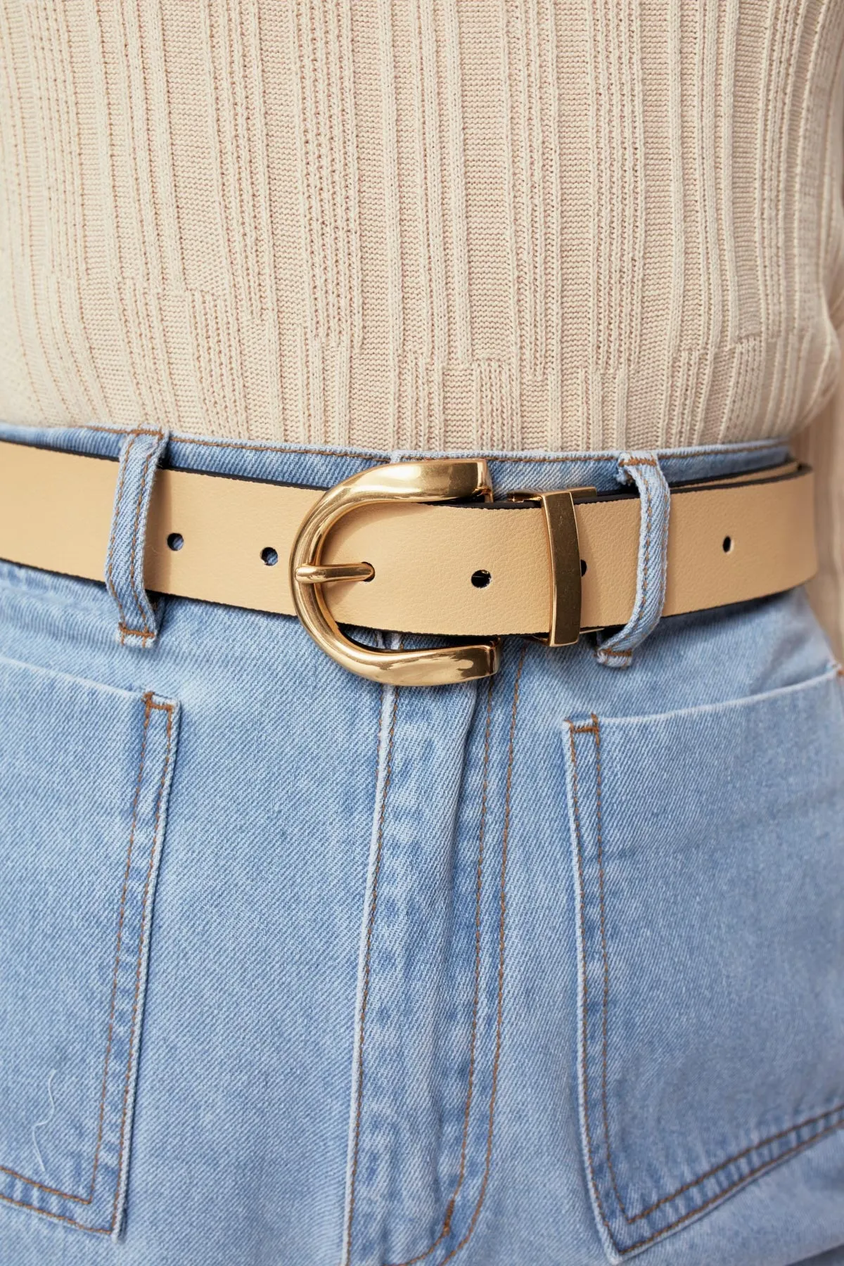 ESSENTIALS REVERSIBLE LEATHER BELT black w butter sold by C/MEO Collective product image thumbnail 2