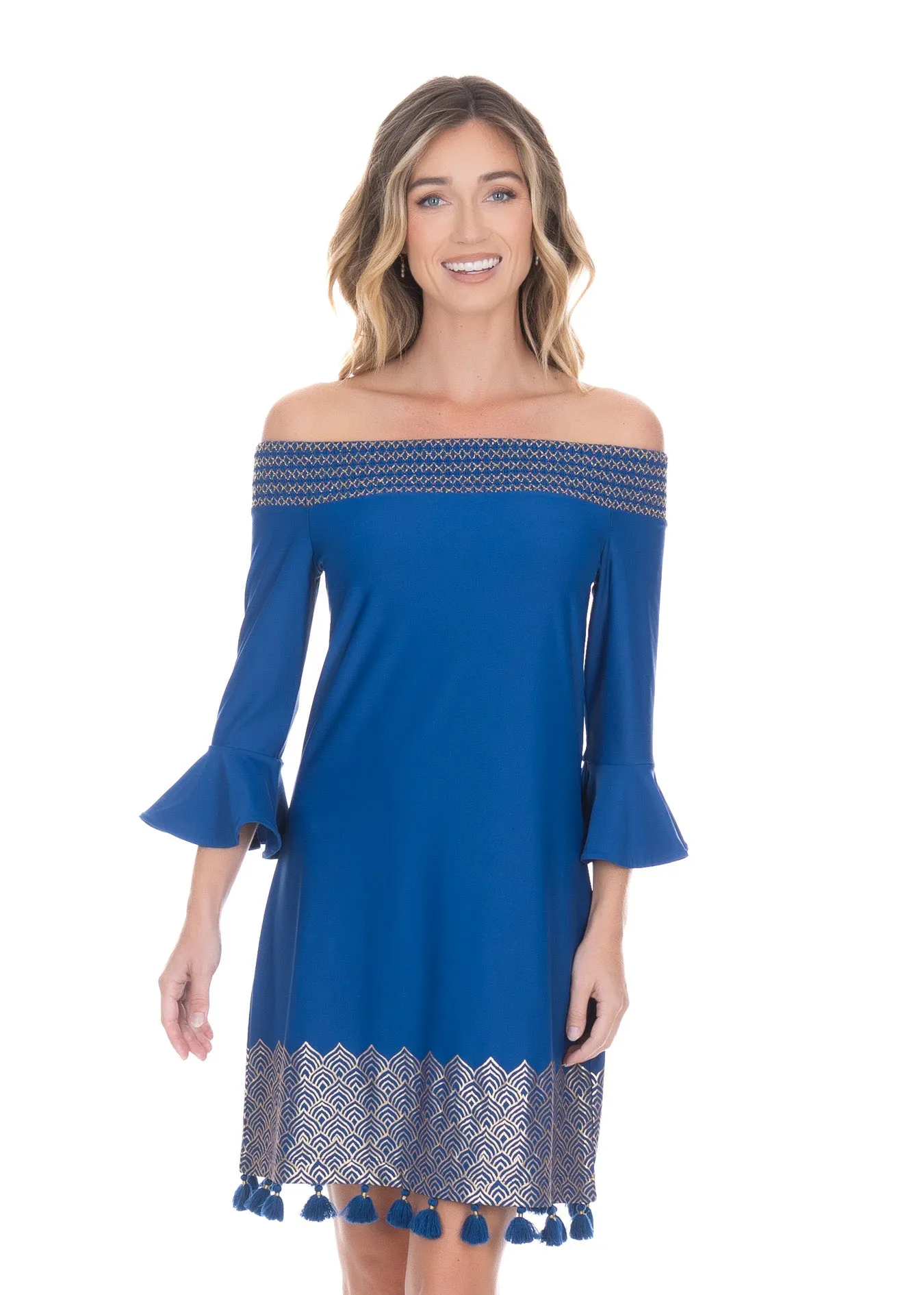Navy Metallic Off The Shoulder Dress sold by Cabana Life product image thumbnail 4