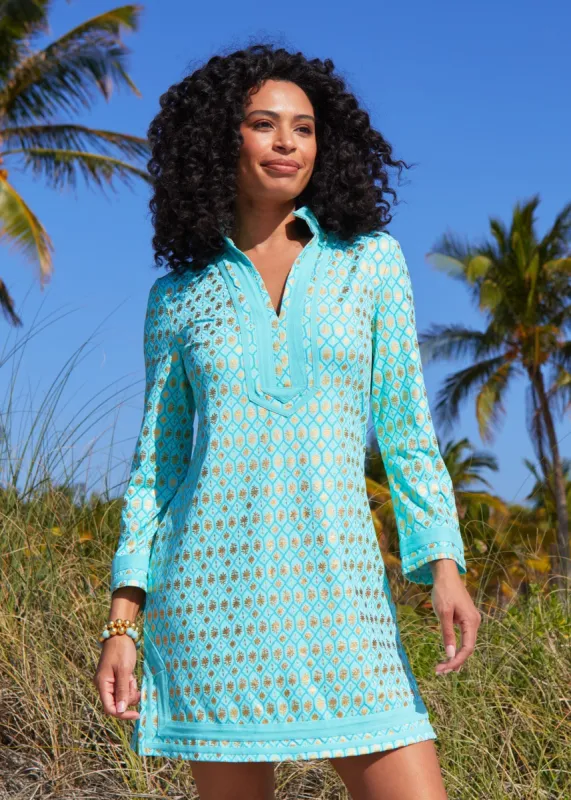 Aqua Metallic Tunic Dress sold by Cabana Life