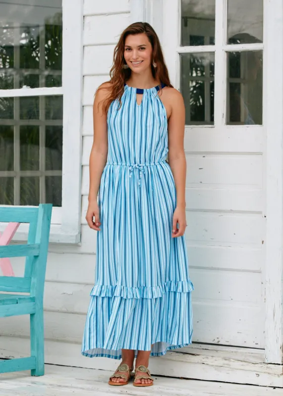 Blue Stripe Tie Waist Maxi Dress sold by Cabana Life