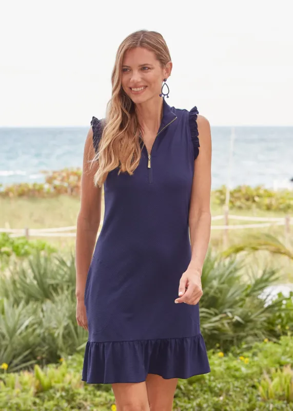 Navy Sleeveless Ruffle Sport Dress sold by Cabana Life