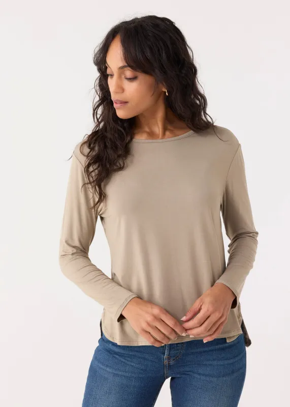 Sand Hi/Lo Bamboo Long Sleeve Top sold by Cabana Life