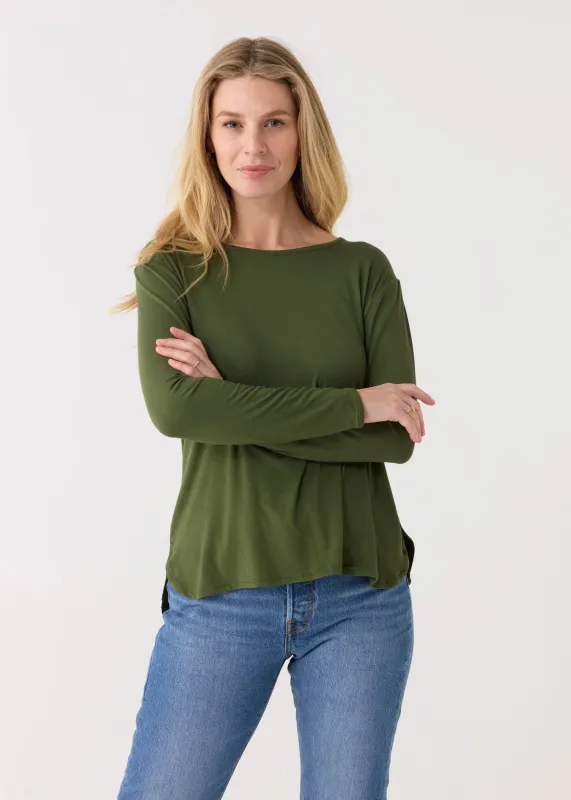 Olive Hi/Lo Bamboo Long Sleeve Top sold by Cabana Life