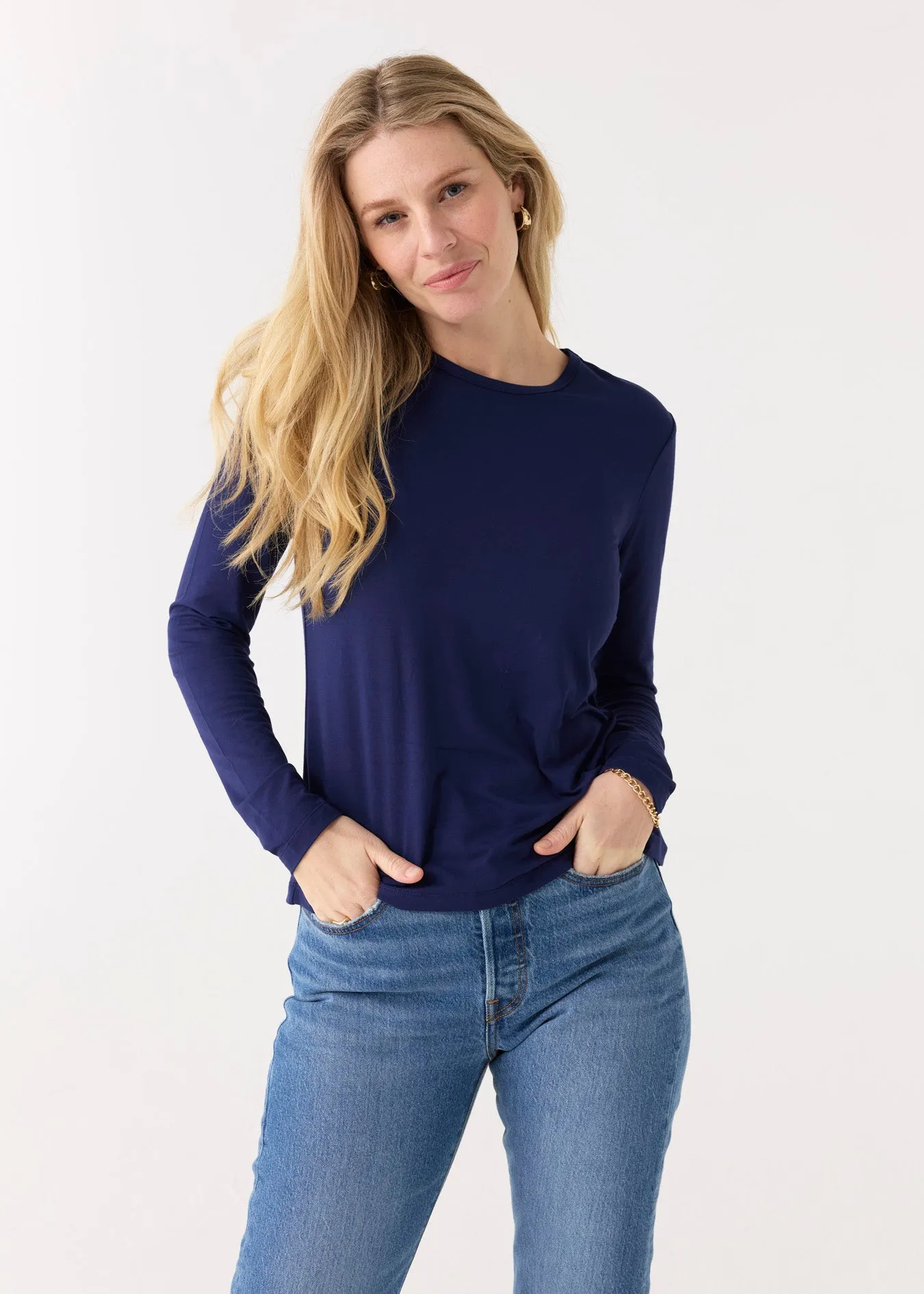 Navy Bamboo Long Sleeve Top sold by Cabana Life