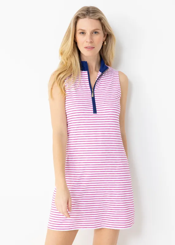 Pink Watercolor Stripe 1/4 Zip Sleeveless Sport Dress sold by Cabana Life