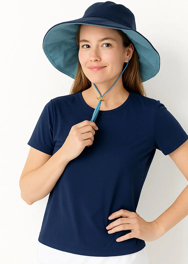 Navy Reversible Wide Brim Sun Hat sold by Cabana Life
