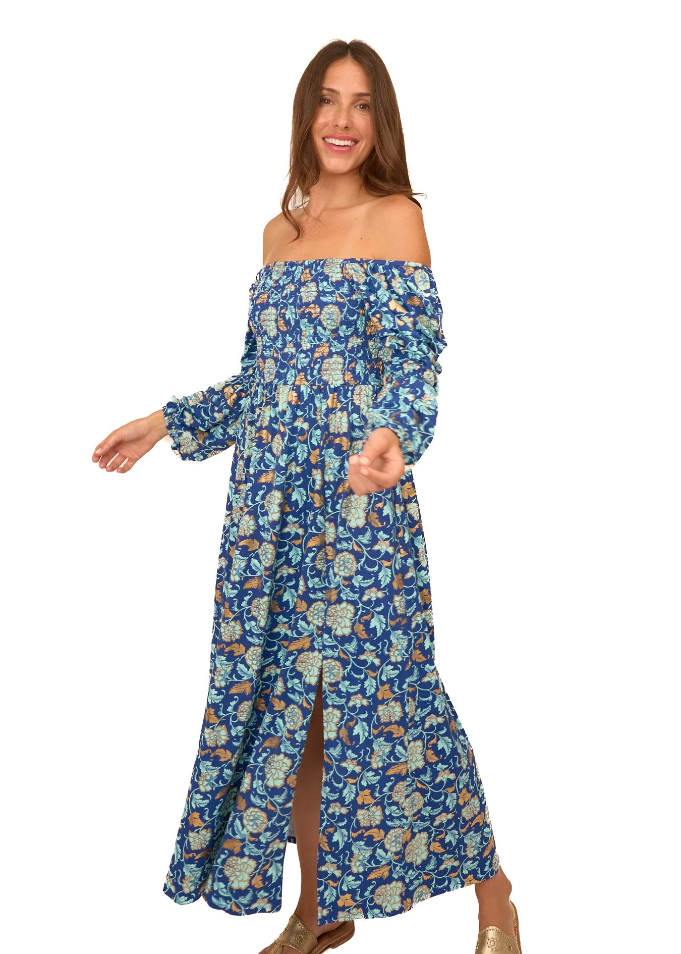 Sample - Navy Floral Metallic Puff Sleeve Maxi Dress sold by Cabana Life product image thumbnail 5
