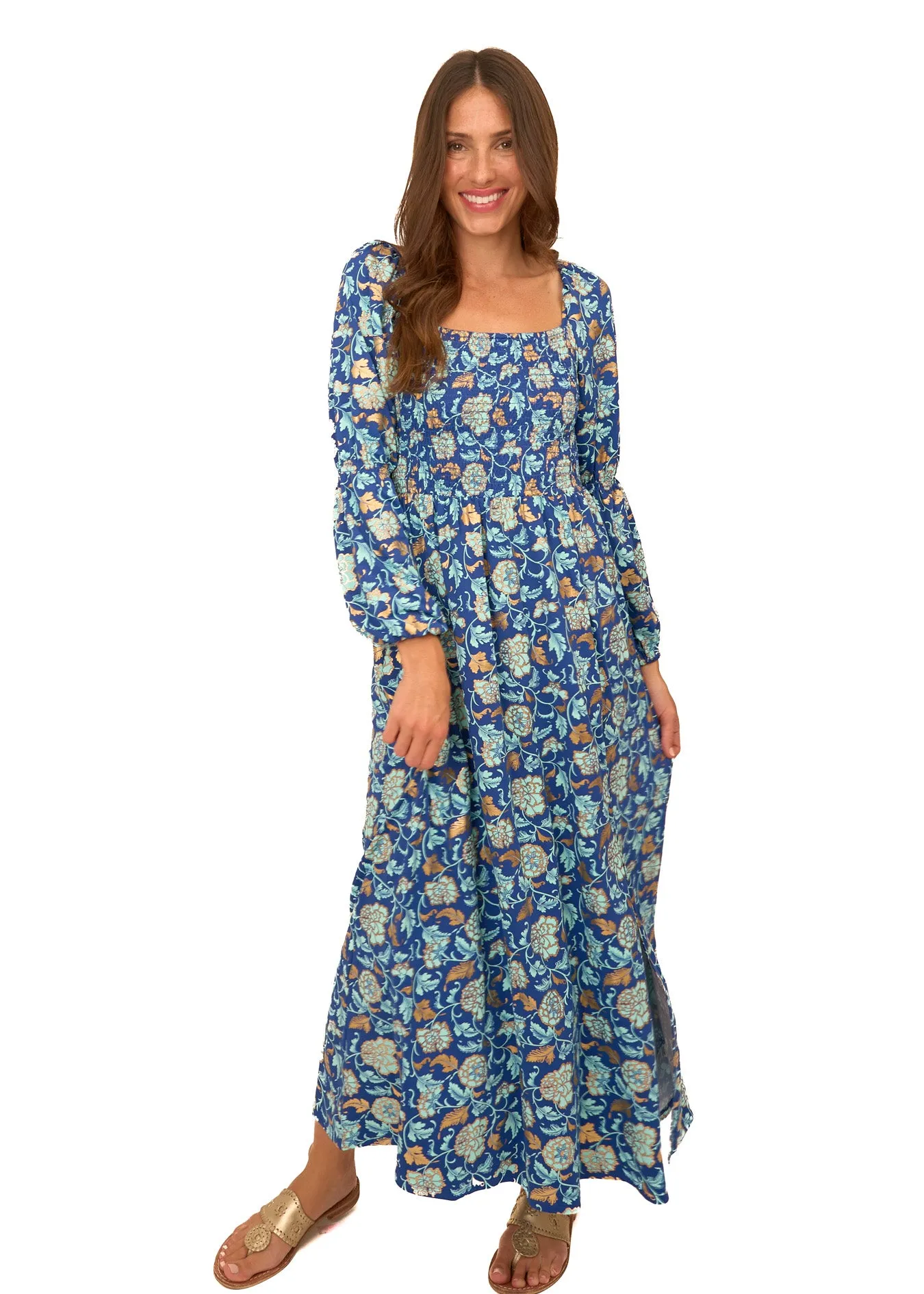 Sample - Navy Floral Metallic Puff Sleeve Maxi Dress sold by Cabana Life product image thumbnail 4