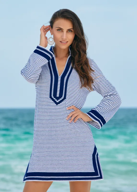 Sample - Navy Stripe Terry Tunic sold by Cabana Life