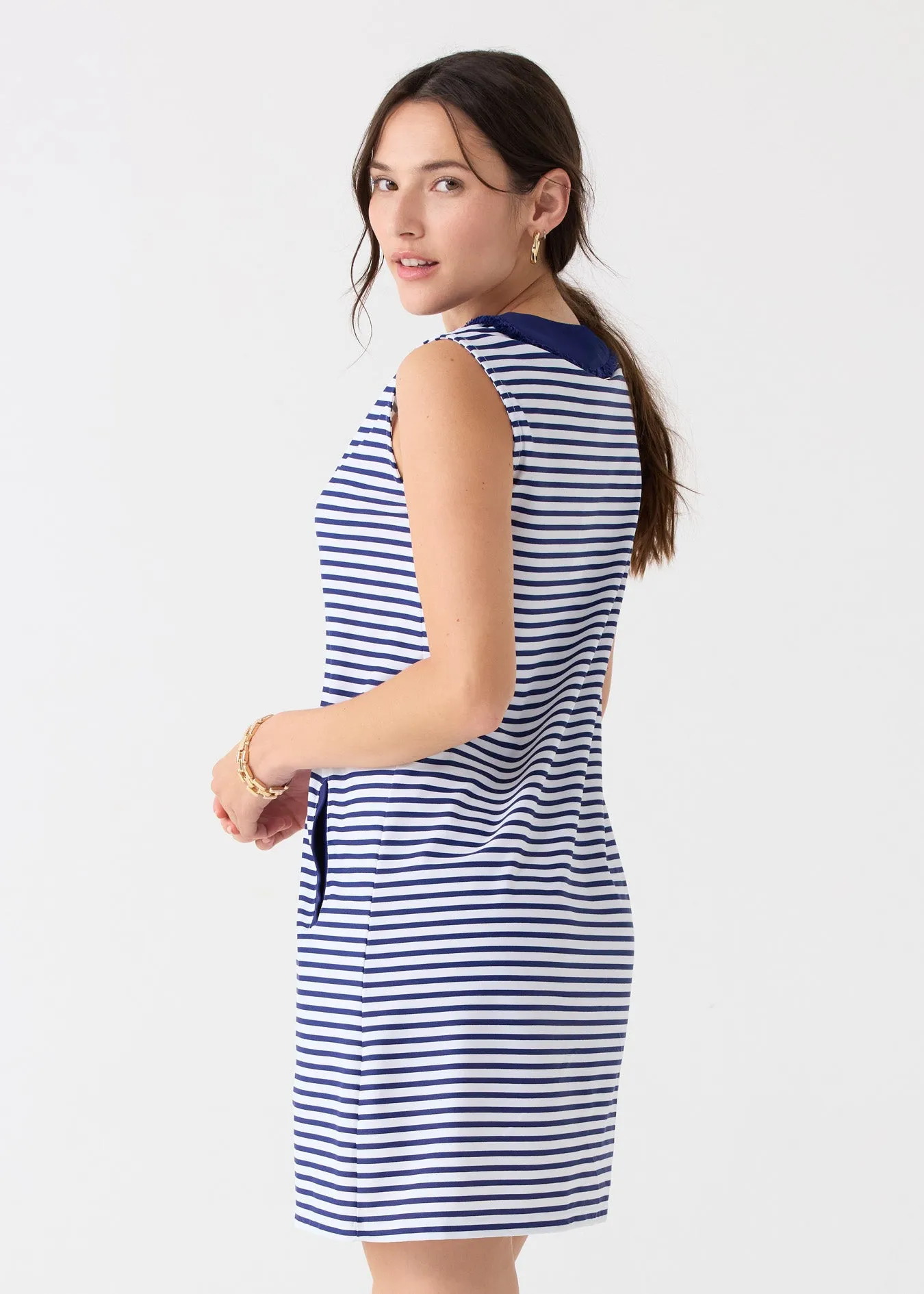 Sample - Navy Stripe Sleeveless Fringe Tunic Dress sold by Cabana Life product image thumbnail 3