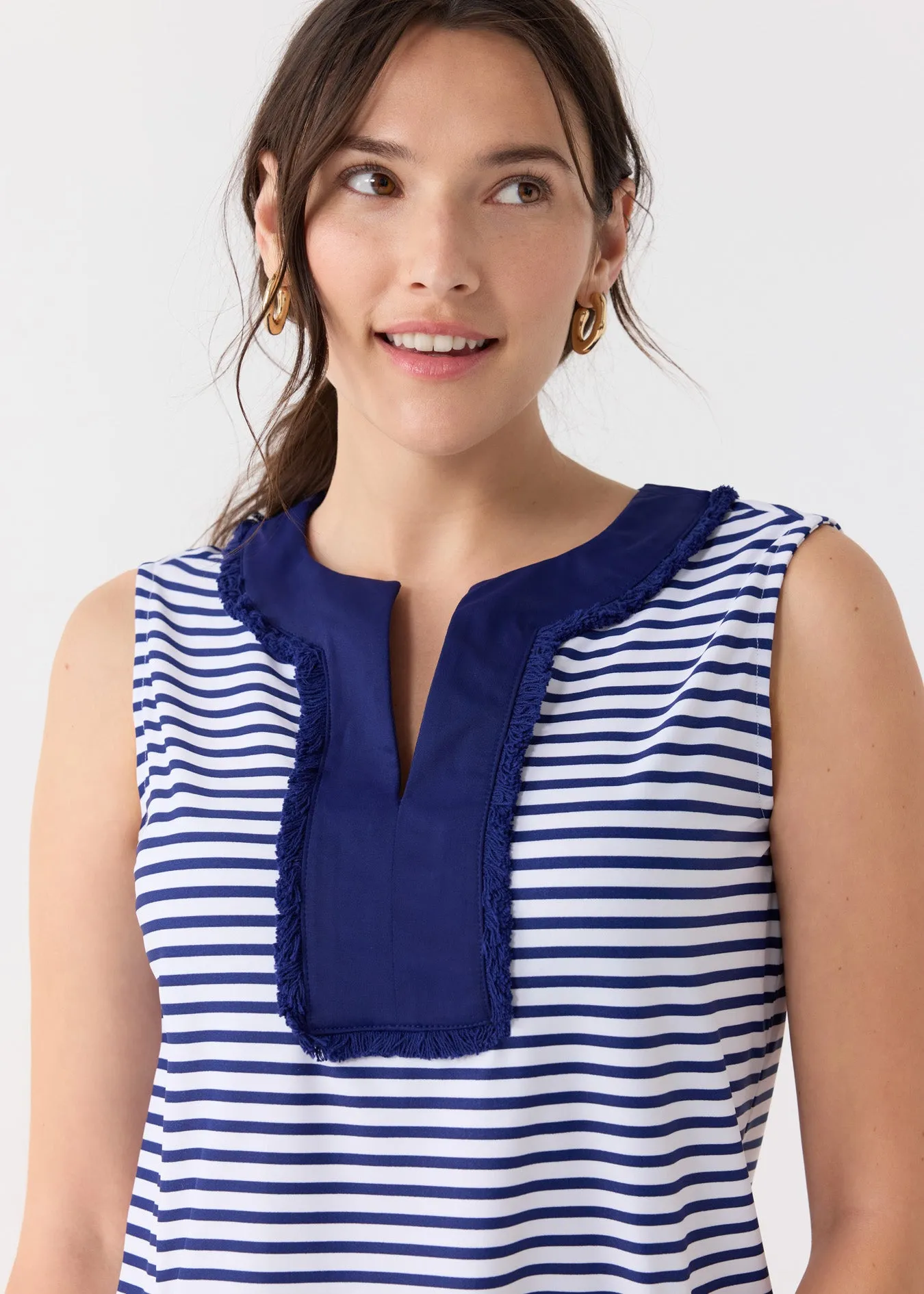 Sample - Navy Stripe Sleeveless Fringe Tunic Dress sold by Cabana Life product image thumbnail 2