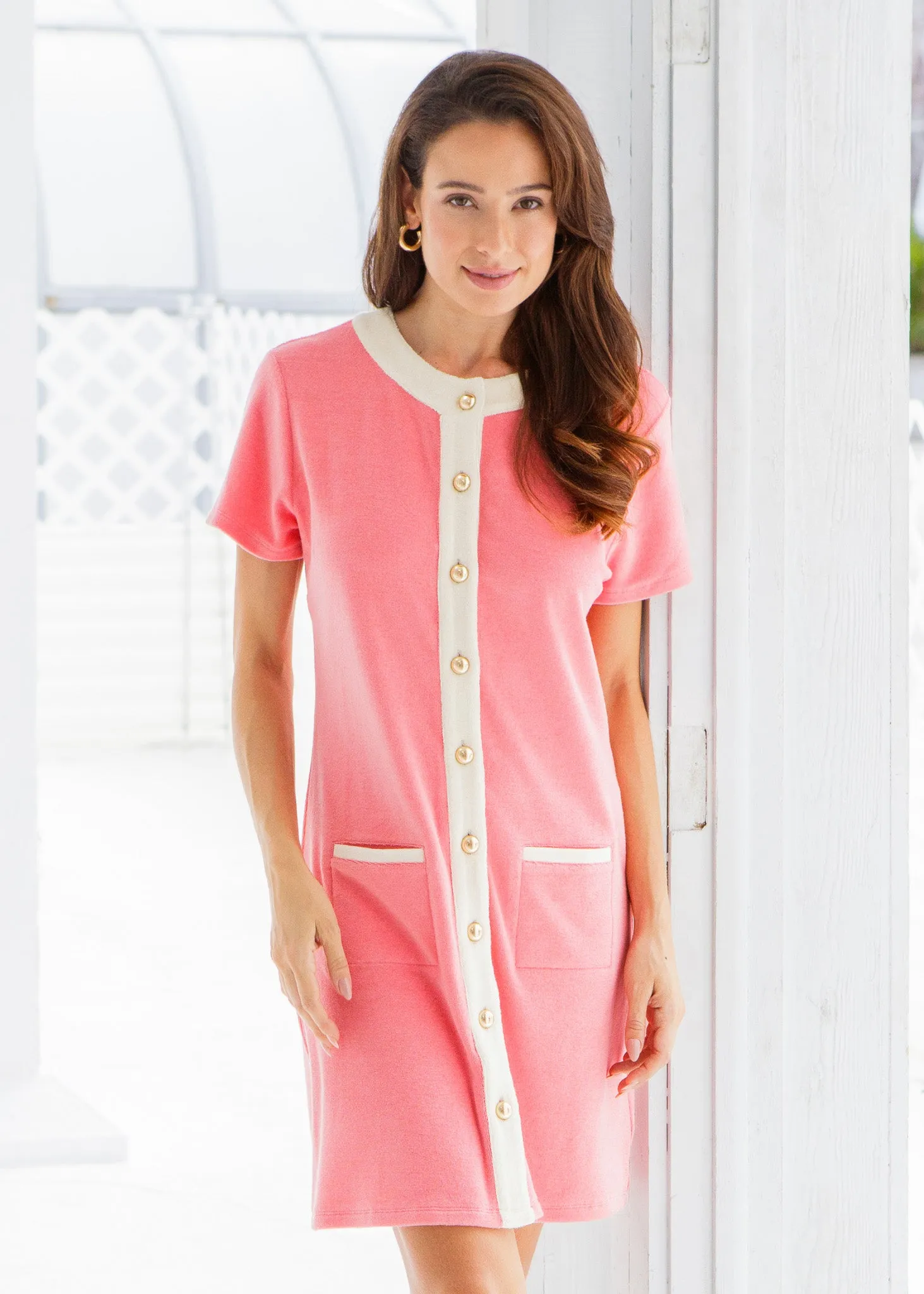 Coral Terry Button Dress sold by Cabana Life product image thumbnail 3