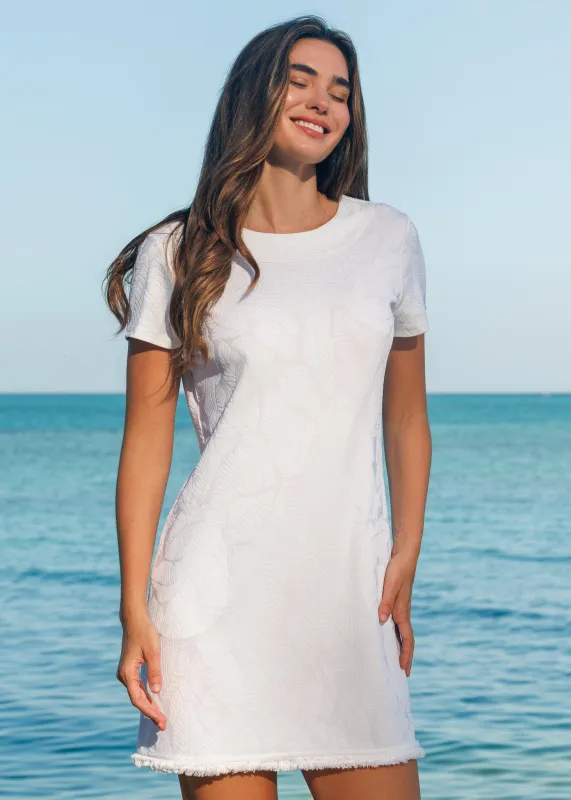 Sample - White Leaf Textured Shift Dress made by Cabana Life