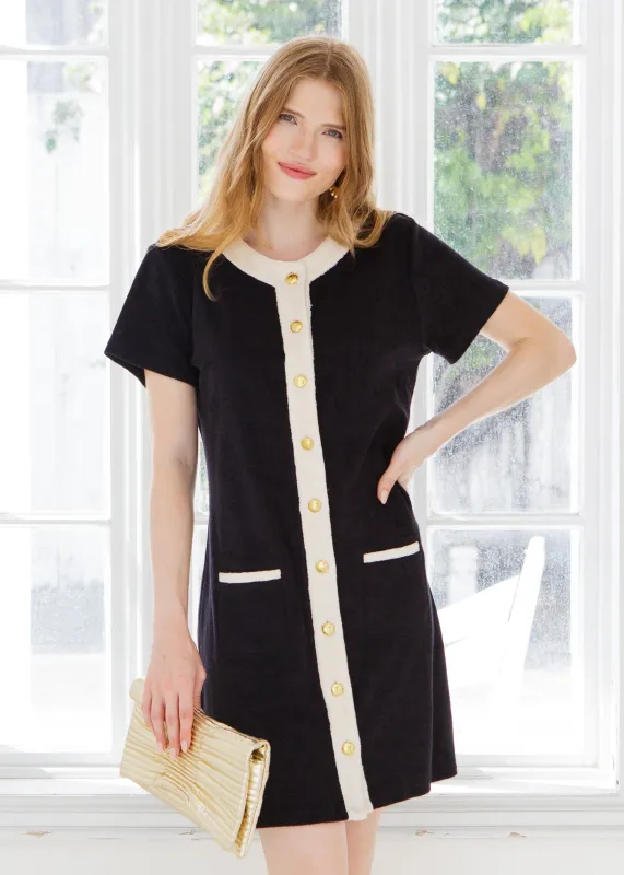 Sample - Black Terry Button Dress made by Cabana Life
