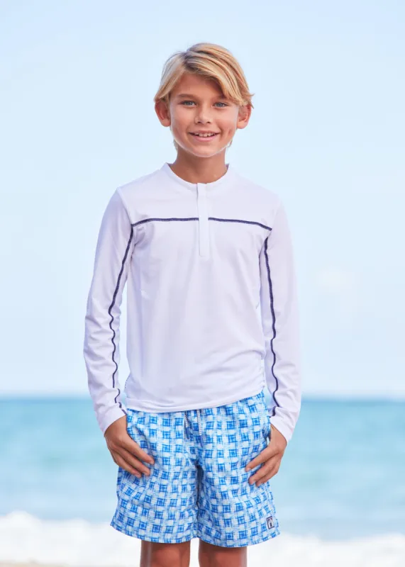 Boys White Zip Rashguard sold by Cabana Life