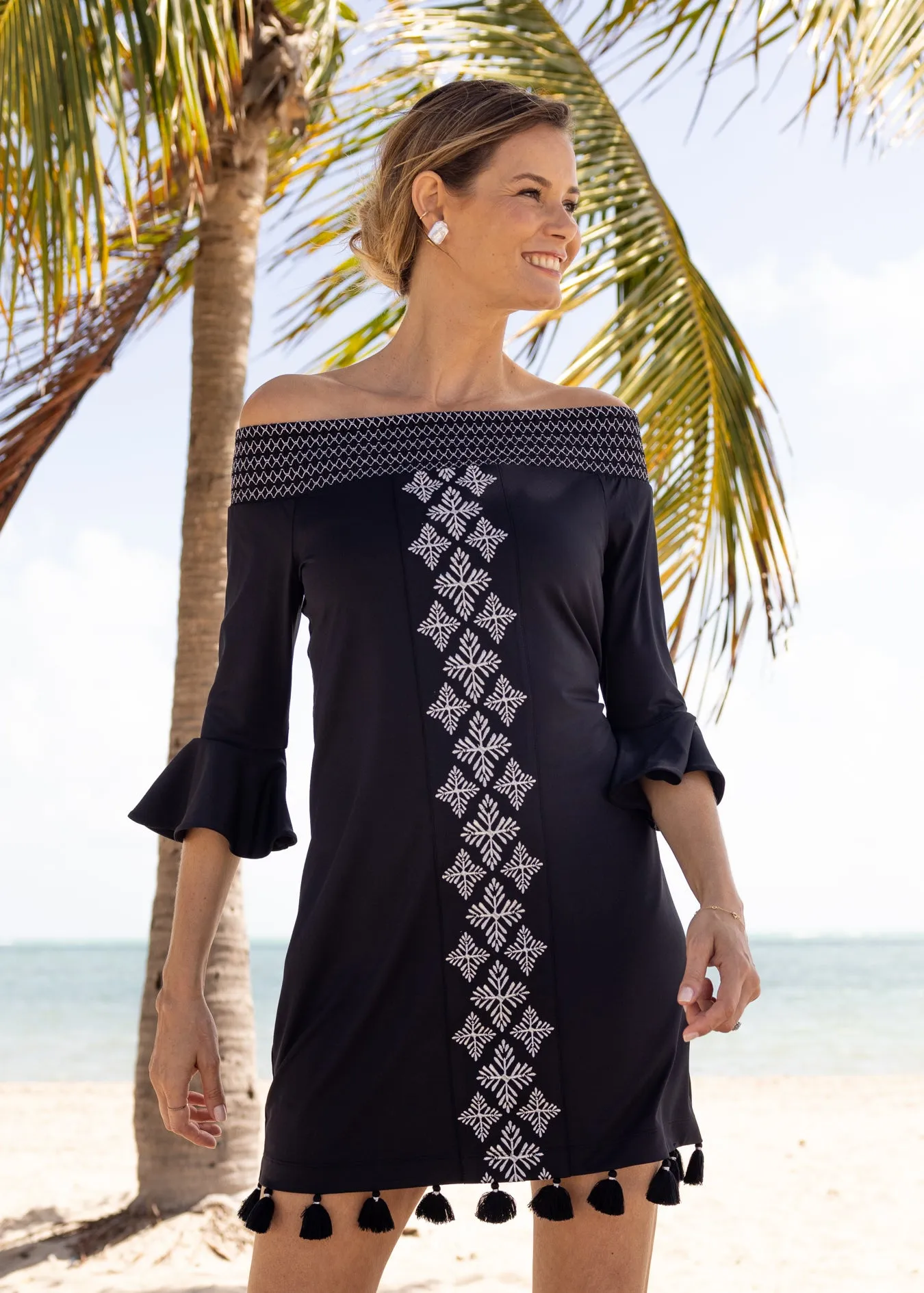 Black/Silver Metallic Off The Shoulder Dress sold by Cabana Life product image thumbnail 4