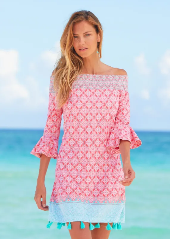 Coral Tides Off the Shoulder Dress sold by Cabana Life