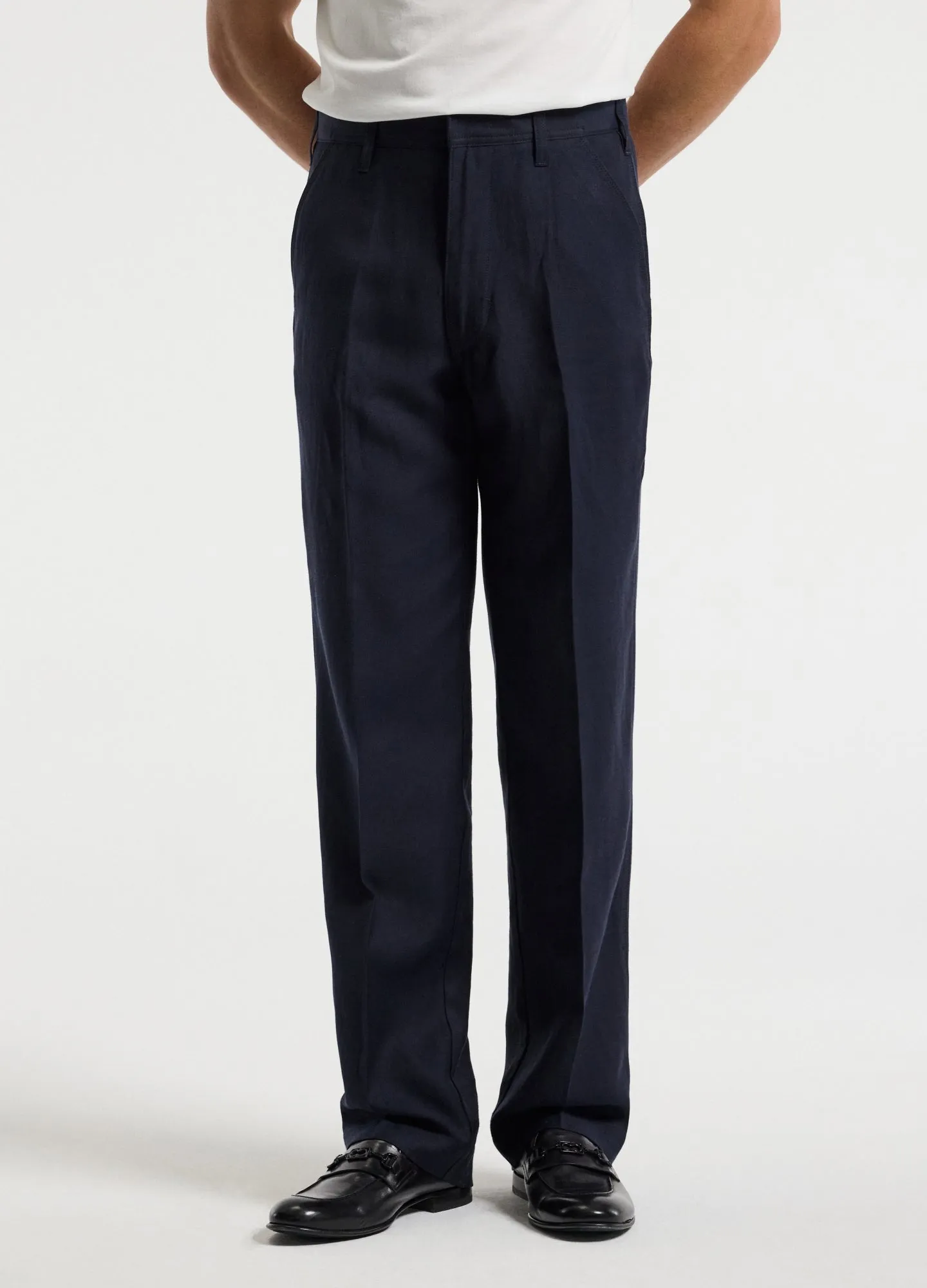 Linen Blend Loose Fit Pants Navy sold by Calibre product image thumbnail 3