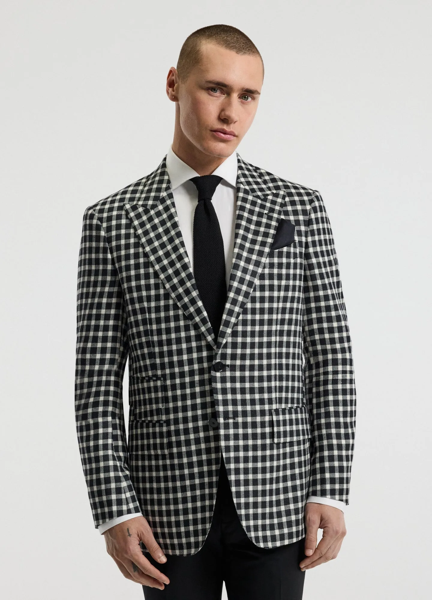 Wool Silk Linen Check Blazer Black sold by Calibre product image thumbnail 3