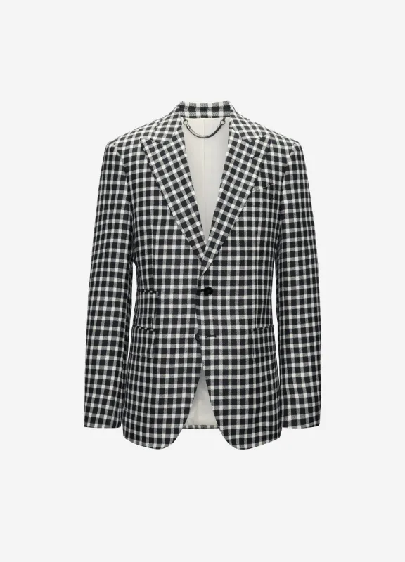 Wool Silk Linen Check Blazer Black sold by Calibre