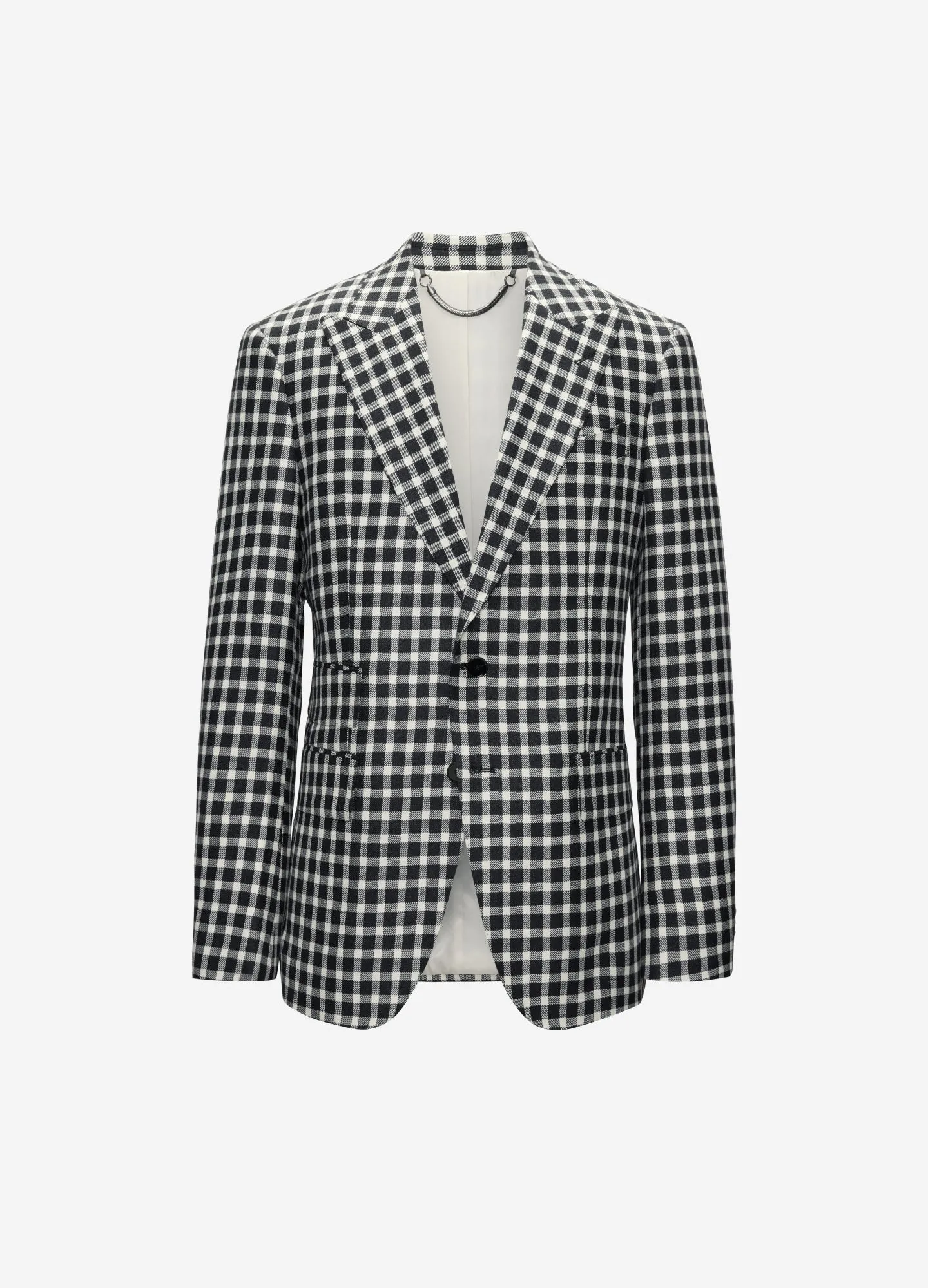 Wool Silk Linen Check Blazer Black sold by Calibre