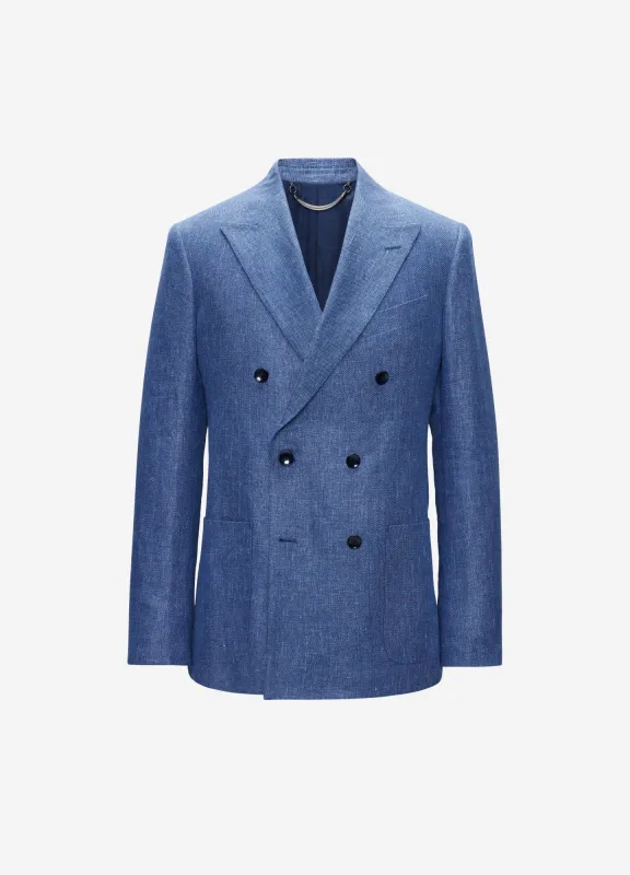Linen Lyocell Twill Double-Breasted Blazer Blue sold by Calibre