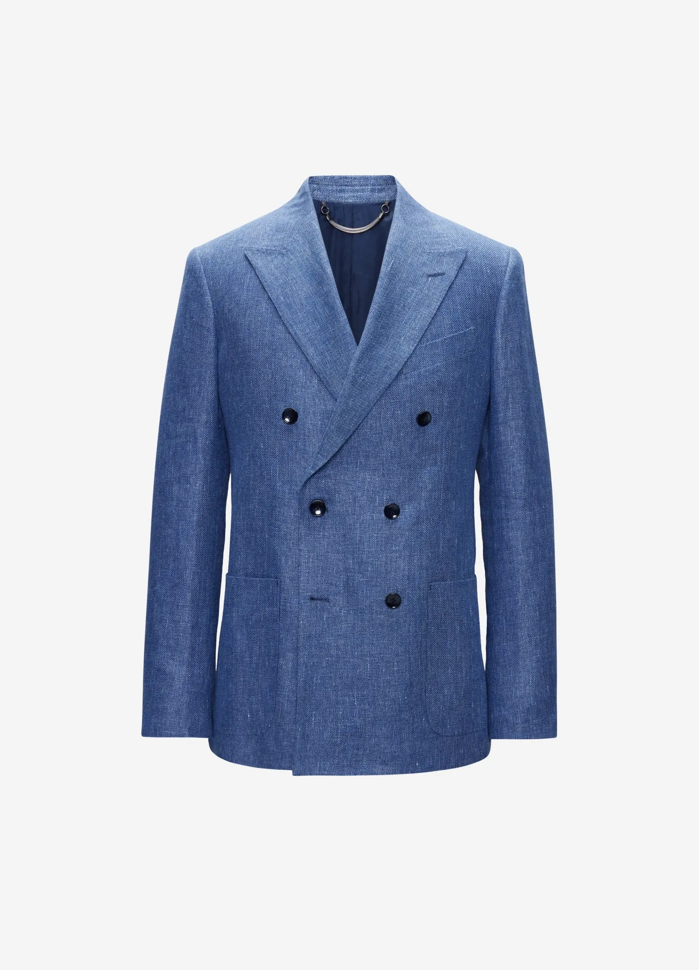 Linen Lyocell Twill Double-Breasted Blazer Blue sold by Calibre