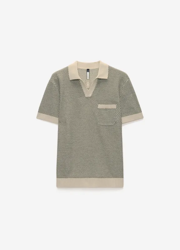 Textured Knit Polo Natural sold by Calibre