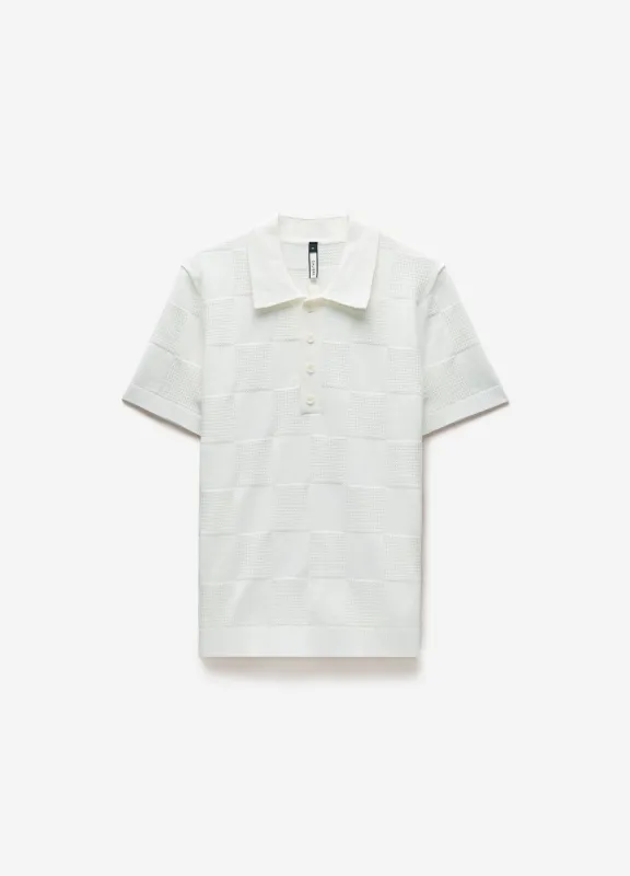 Grid Stitch Polo White sold by Calibre
